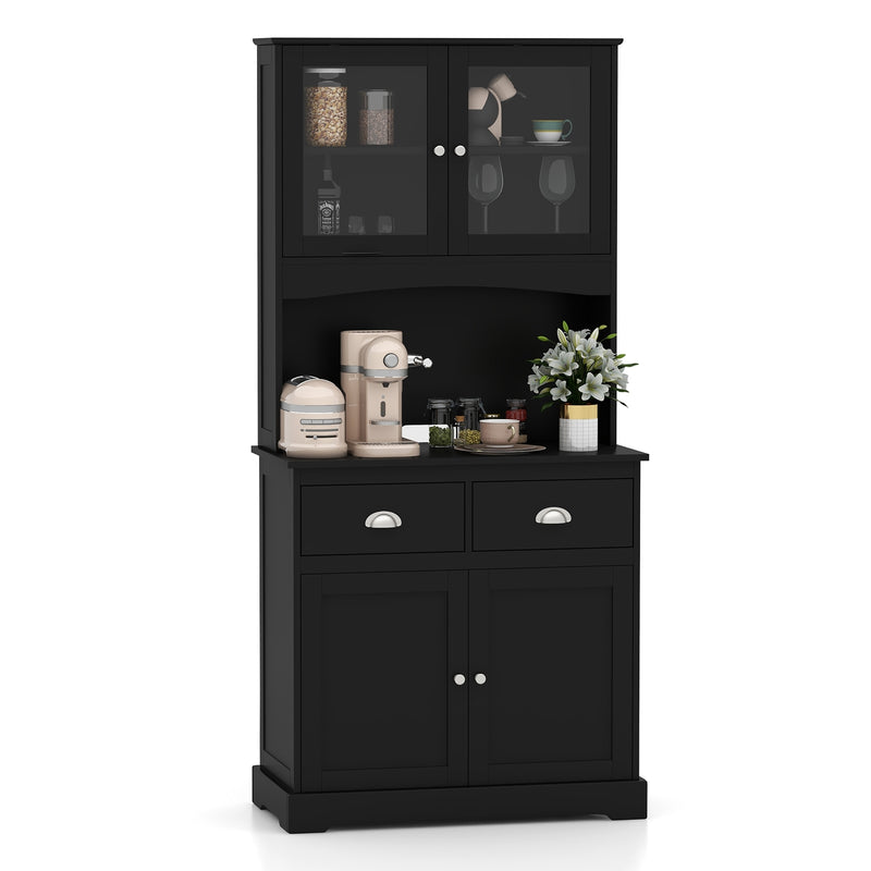 Tall Sideboard with 2 Drawers and Adjustable Shelves-Black