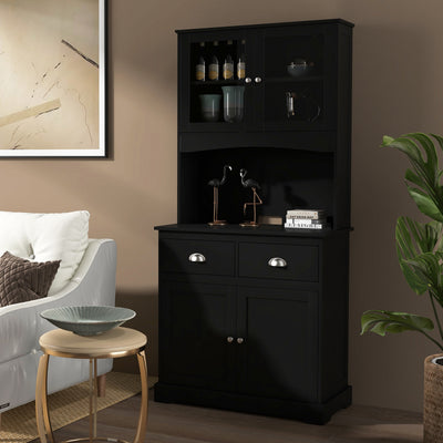 Tall Sideboard with 2 Drawers and Adjustable Shelves-Black