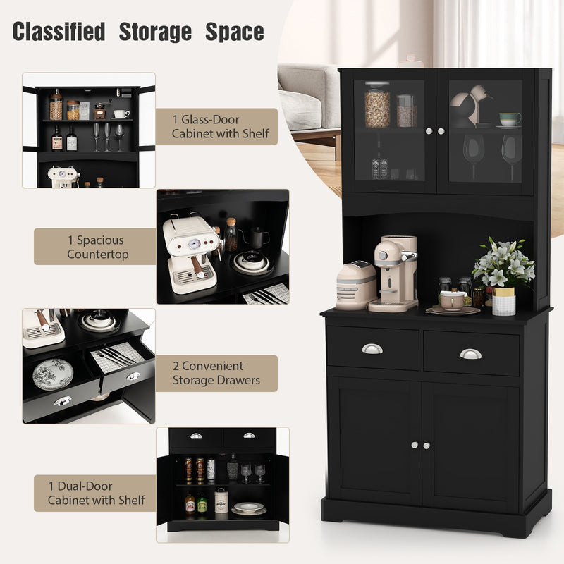 Tall Sideboard with 2 Drawers and Adjustable Shelves-Black