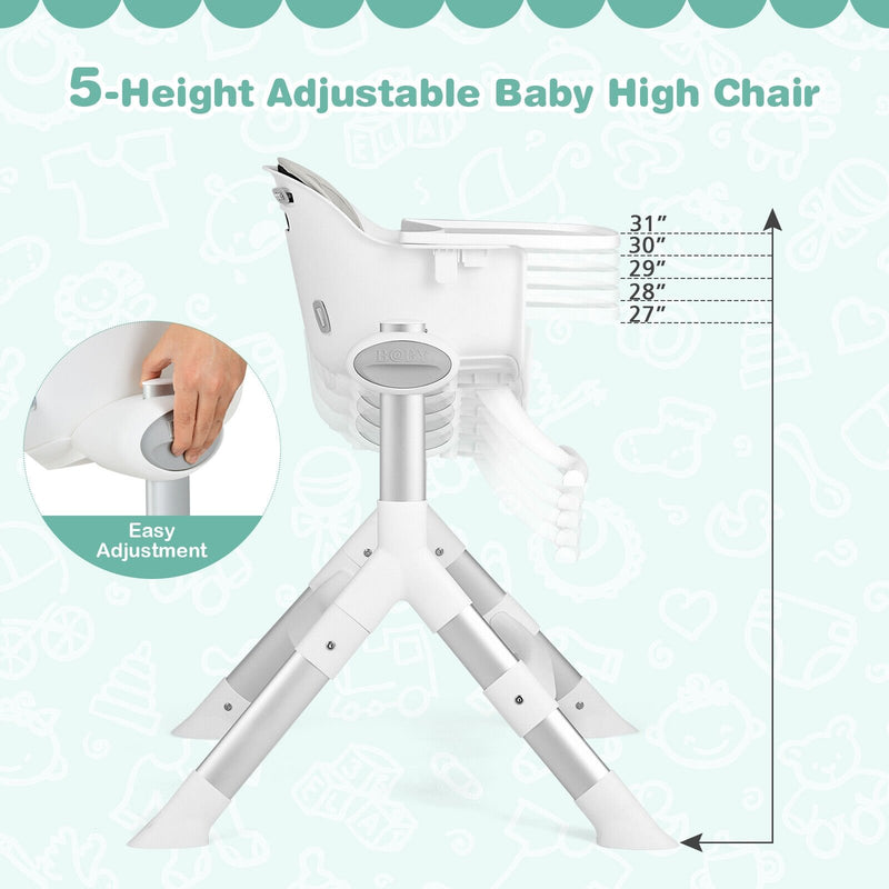 4-in-1 Convertible Baby High Chair with Aluminum Frame-Gray