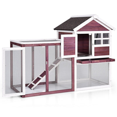 Outdoor Wooden Rabbit hutch-White