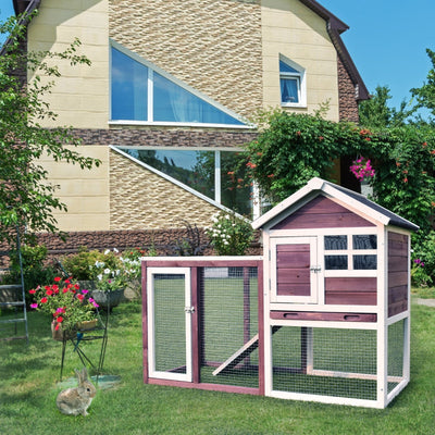 Outdoor Wooden Rabbit hutch-White