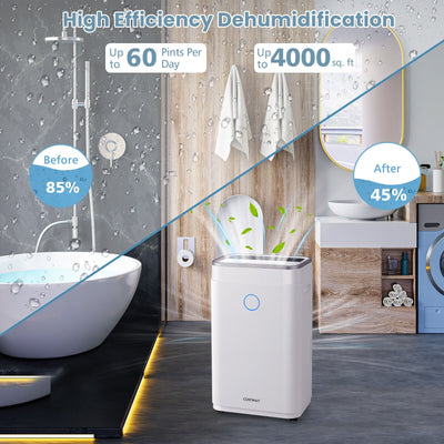 60-Pint Dehumidifier for Home and Basements 4000 Sq. Ft with 3-Color Digital Display-White