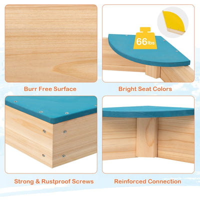 Outdoor Solid Wood Sandbox with 6 Built-in Fan-shaped Seats