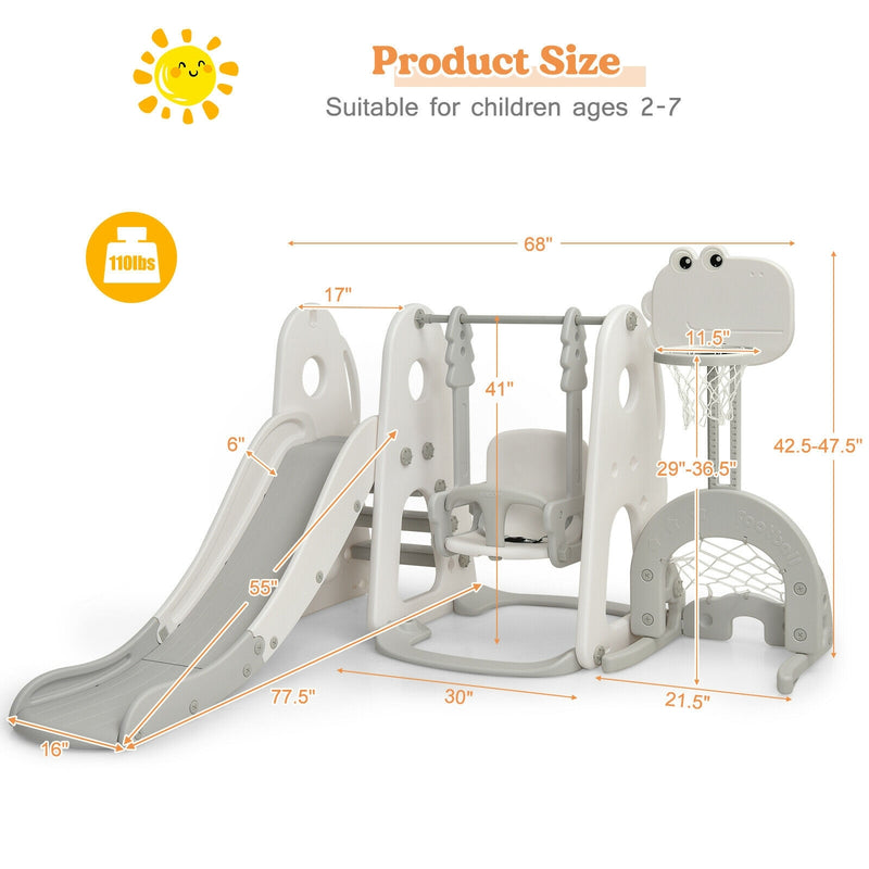 6 in 1 Toddler Slide and Swing Set with Ball Games-White