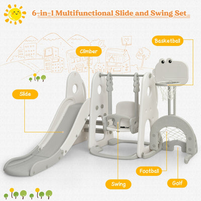 6 in 1 Toddler Slide and Swing Set with Ball Games-White