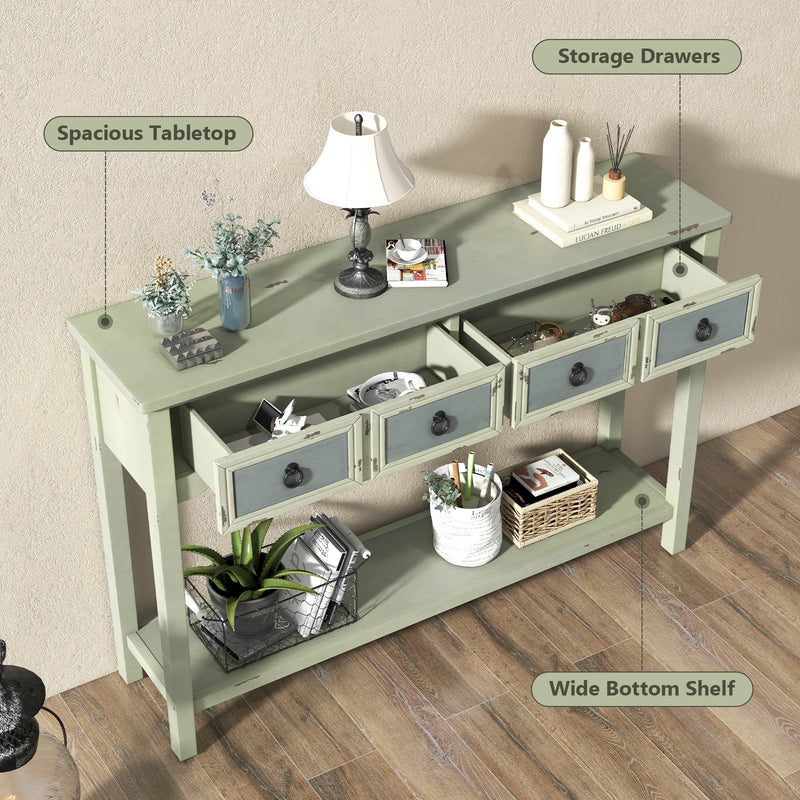 48 Inch Farmhouse Console Table with 2 Drawers and Open Storage Shelf for Hallway