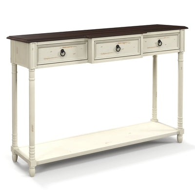 52 Inch Farmhouse Console Table with 3 Drawers and Open Storage Shelf for Hallway