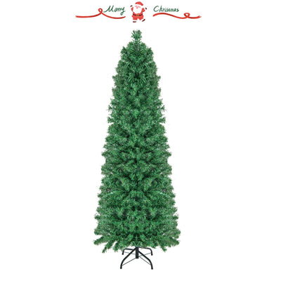 5/6/7/8 FT Pre-Lit Christmas Pencil Tree with Colorful Fiber Optics Green-5 ft