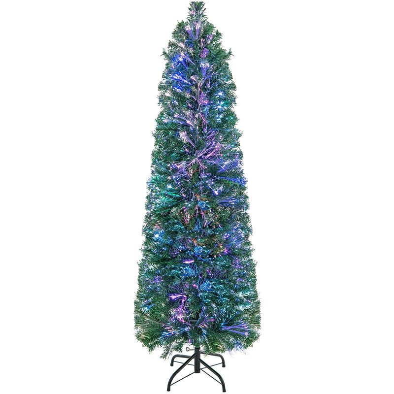 5/6/7/8 FT Pre-Lit Christmas Pencil Tree with Colorful Fiber Optics Green-5 ft