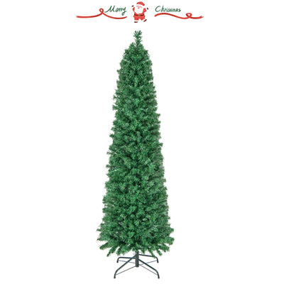 5/6/7/8 FT Pre-Lit Christmas Pencil Tree with Colorful Fiber Optics Green-6 ft