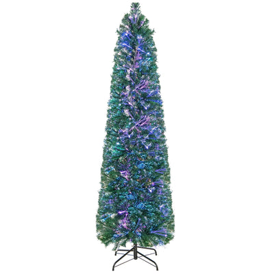 5/6/7/8 FT Pre-Lit Christmas Pencil Tree with Colorful Fiber Optics Green-6 ft