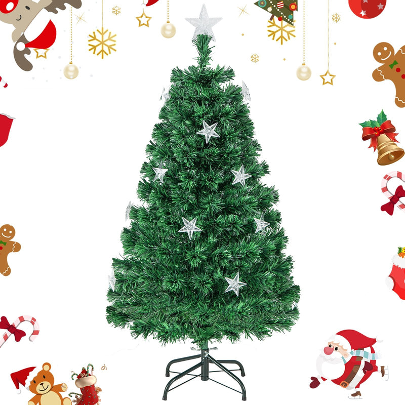 Prelit Fiber Optic Christmas Tree with Warm White Lights and Meta Base-4 ft