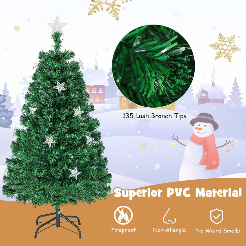 Prelit Fiber Optic Christmas Tree with Warm White Lights and Meta Base-4 ft