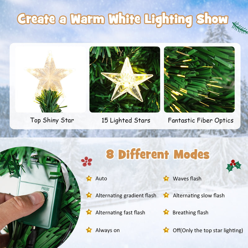 Prelit Fiber Optic Christmas Tree with Warm White Lights and Meta Base-4 ft