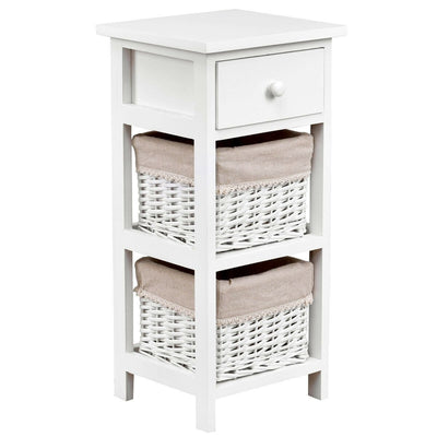 2 Pieces Bedroom Bedside End Table with Drawer Baskets-White