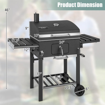 Outdoor BBQ Charcoal Grill with 2 Foldable Side Table and Wheels