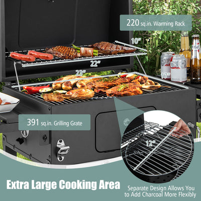 Outdoor BBQ Charcoal Grill with 2 Foldable Side Table and Wheels