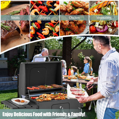 Outdoor BBQ Charcoal Grill with 2 Foldable Side Table and Wheels