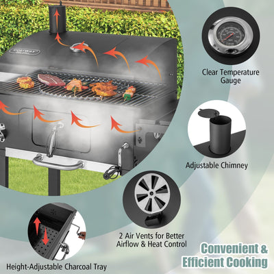 Outdoor BBQ Charcoal Grill with 2 Foldable Side Table and Wheels