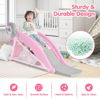 4-in-1 Toddler Slide and Rocking Horse Playset with Basketball Hoop-Pink