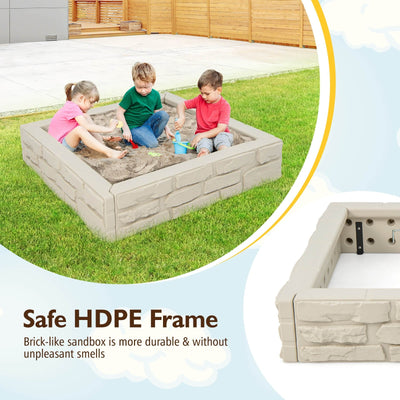 2-In-1 HDPE Kids Sandbox with Cover and Bottom Liner-White