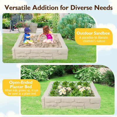 2-In-1 HDPE Kids Sandbox with Cover and Bottom Liner-White