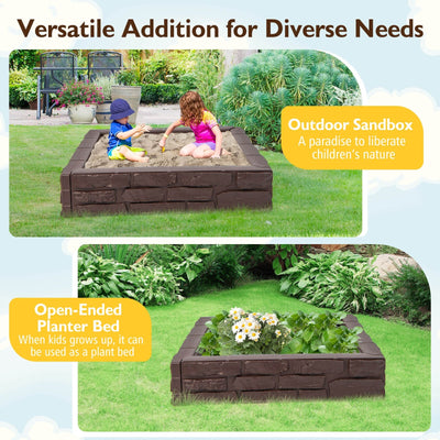 2-In-1 HDPE Kids Sandbox with Cover and Bottom Liner-Brown