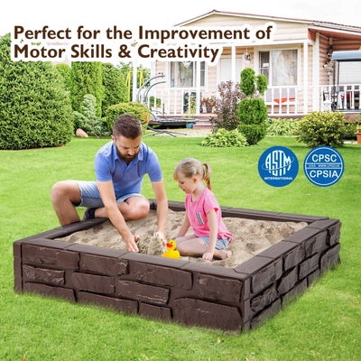 2-In-1 HDPE Kids Sandbox with Cover and Bottom Liner-Brown