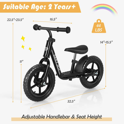 11 Inch Kids No Pedal Balance Training Bike with Footrest-Black