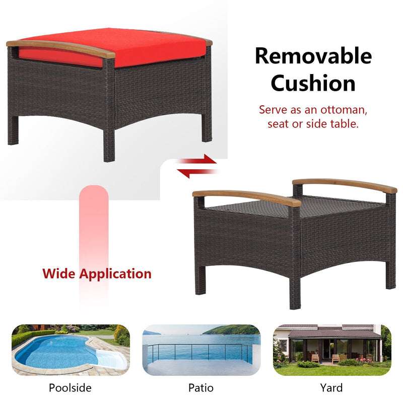 Set of 2 Fade-Resistant Wicker Patio Ottoman-Red