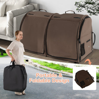 Double Compartment Pet Carrier with 2 Removable Hammocks-Brown