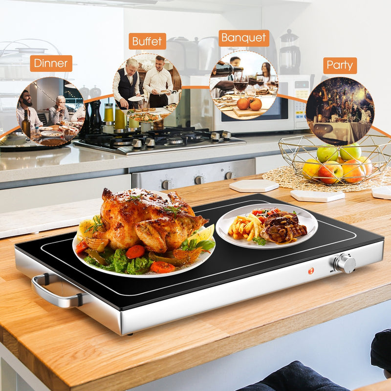 Electric Warming Tray with Adjustable Temperature Control-Black