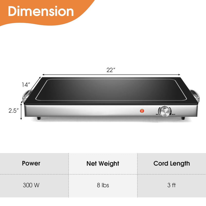 Electric Warming Tray with Adjustable Temperature Control-Black