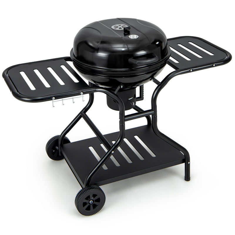 22 Inches 2 Layer Racks Barbecue Grill with Wheels for Outdoor Camping-Black