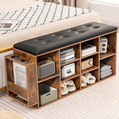 Shoe Storage Bench with Umbrella Stand and Adjustable Shelf-Rustic Brown