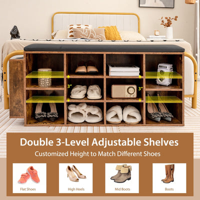 Shoe Storage Bench with Umbrella Stand and Adjustable Shelf-Rustic Brown