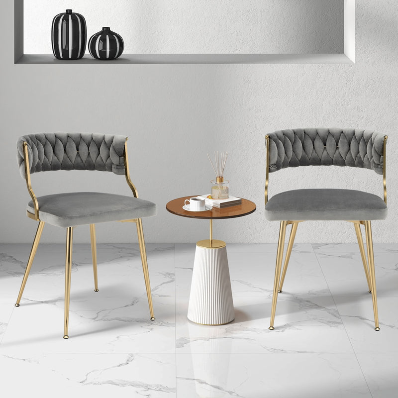 Upholstered Dining Chairs with Golden Metal Legs for Living Room-Gray