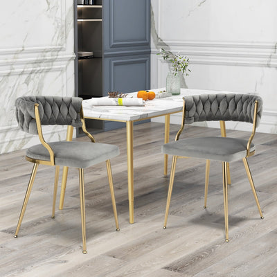 Upholstered Dining Chairs with Golden Metal Legs for Living Room-Gray