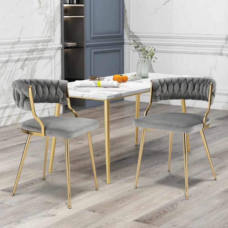 Upholstered Dining Chairs with Golden Metal Legs for Living Room-Gray