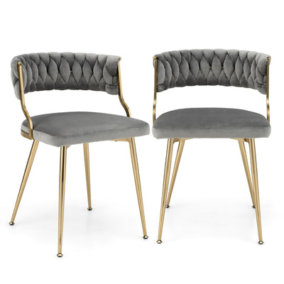 Upholstered Dining Chairs with Golden Metal Legs for Living Room-Gray