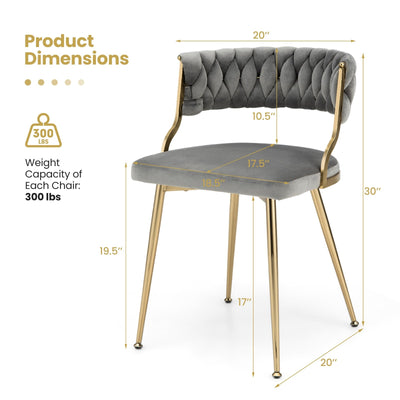 Upholstered Dining Chairs with Golden Metal Legs for Living Room-Gray