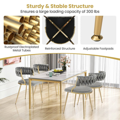 Upholstered Dining Chairs with Golden Metal Legs for Living Room-Gray