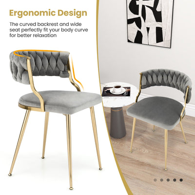 Upholstered Dining Chairs with Golden Metal Legs for Living Room-Gray