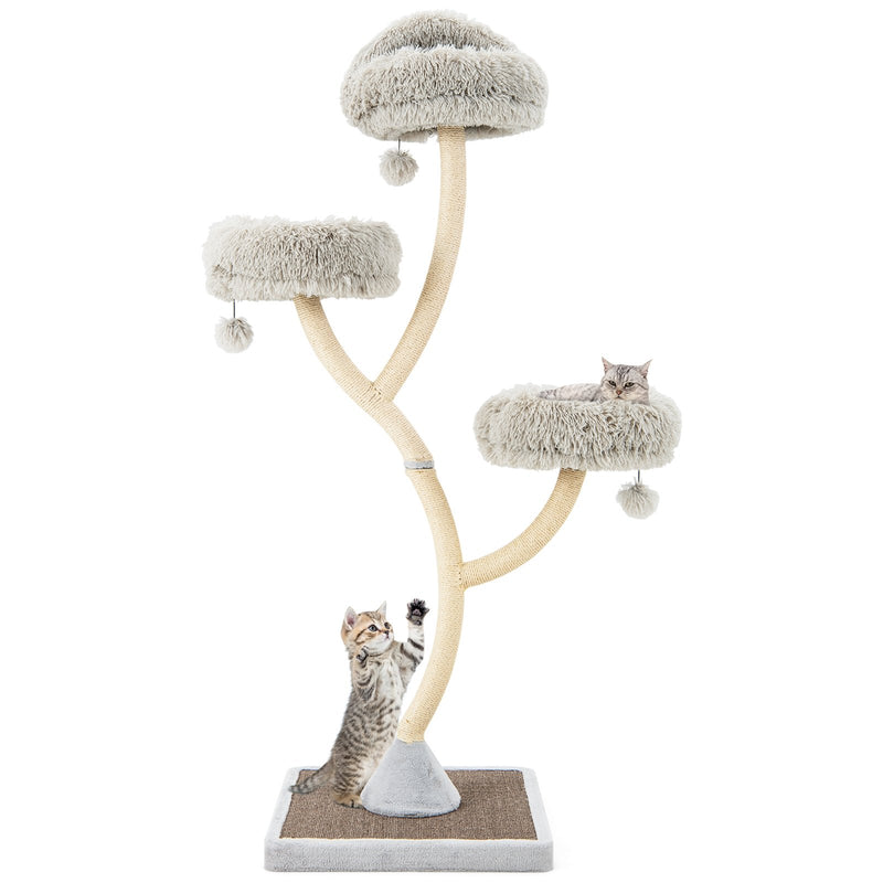 70 Inch Tall Cat Tree 4-Layer Cat Tower with 3 Perches and Dangling Balls-Gray