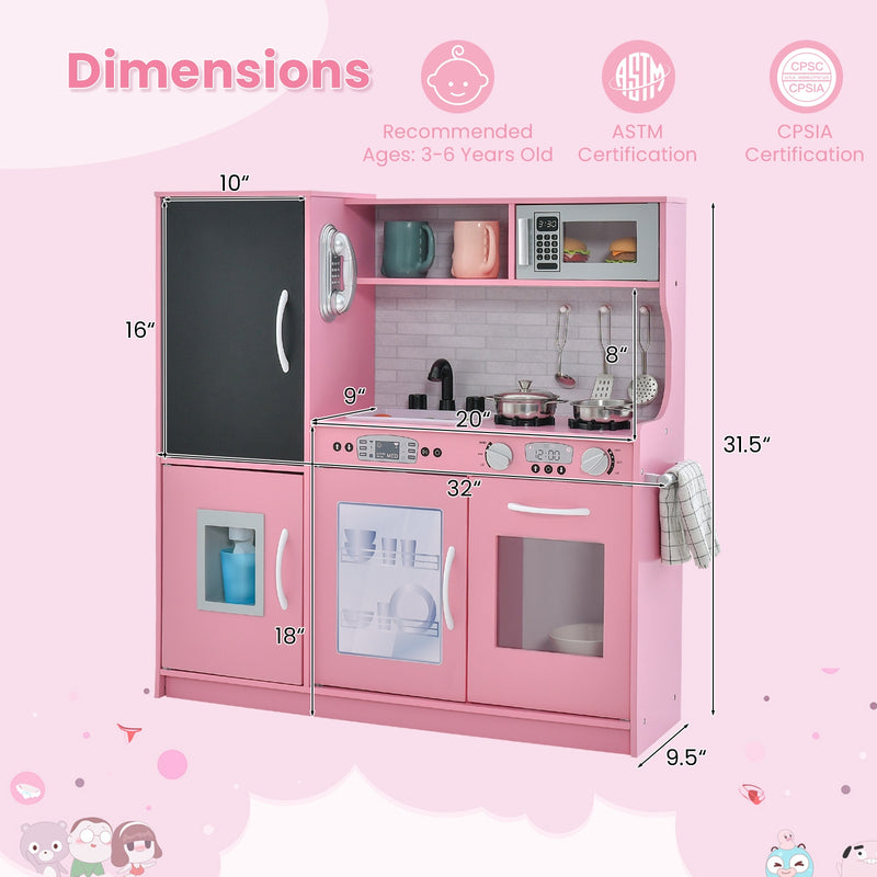 Toddler Pretend Play Kitchen for Boys and Girls 3-6 Years Old-Pink