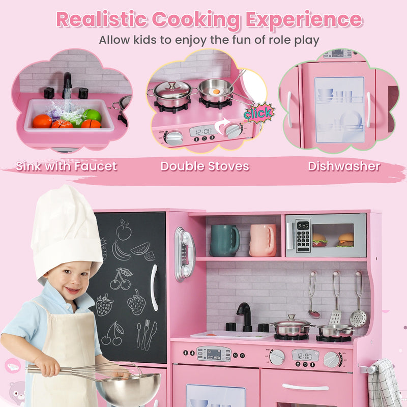 Toddler Pretend Play Kitchen for Boys and Girls 3-6 Years Old-Pink