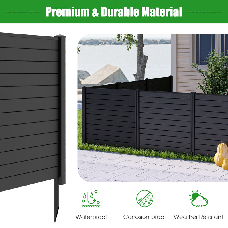 2-Pack Outdoor Picket Fence with 3 Cuspidal Foot Stakes-Black