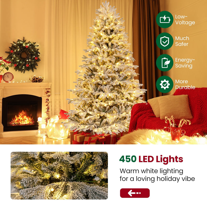 4.5/6/7 FT Artificial Pre-Lit Christmas Tree Hinged Xmas Tree with Warm White LED lights-7 ft