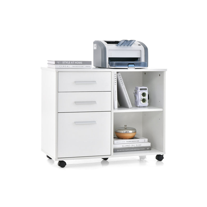 3-Drawer Mobile Lateral File Cabinet Printer Stand-White